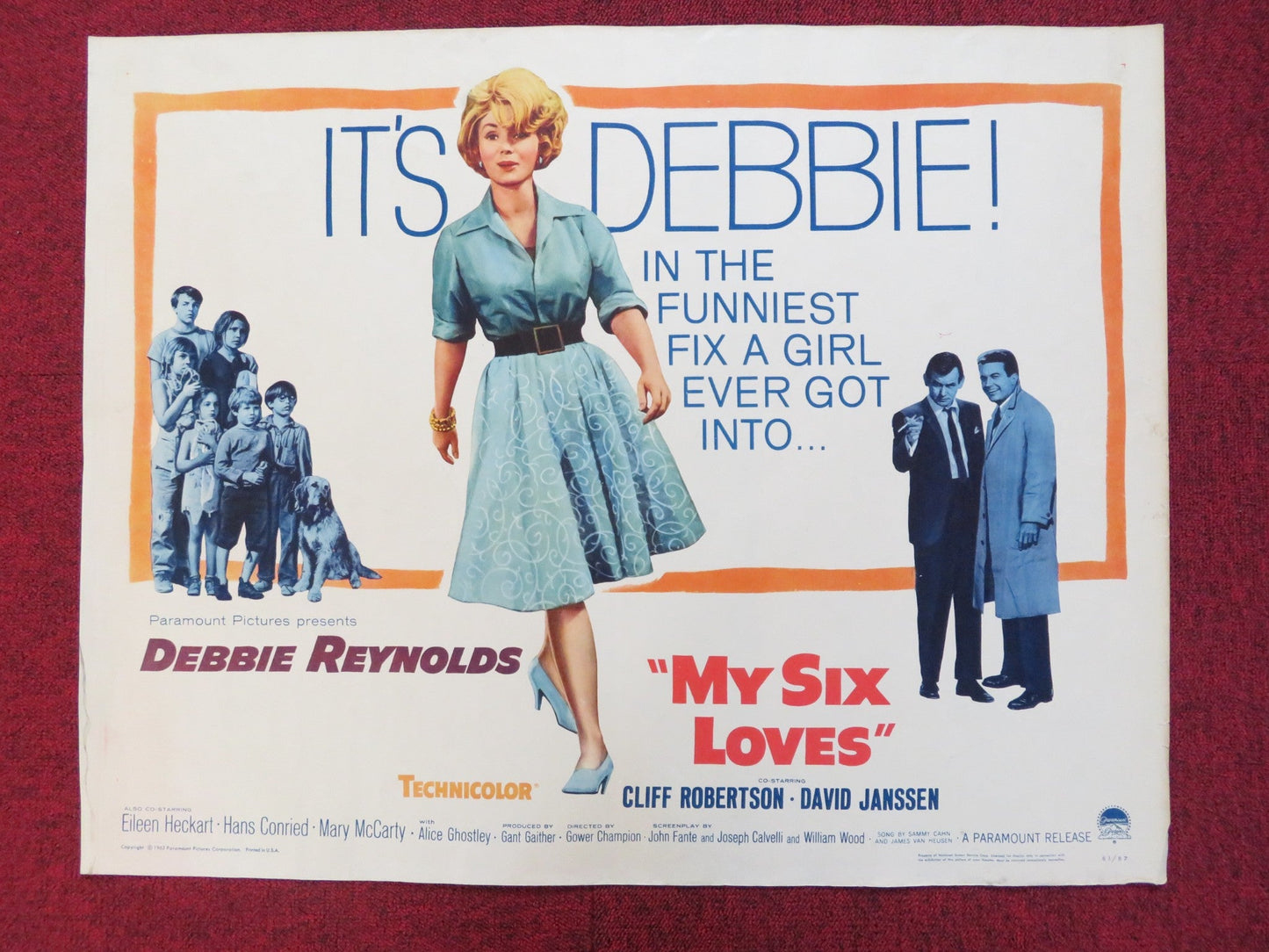 MY SIX LOVES US HALF SHEET (22"x 28") POSTER DEBBIE REYNOLDS C. ROBERTSON 1962 Rendezvous Cinema Movie posters