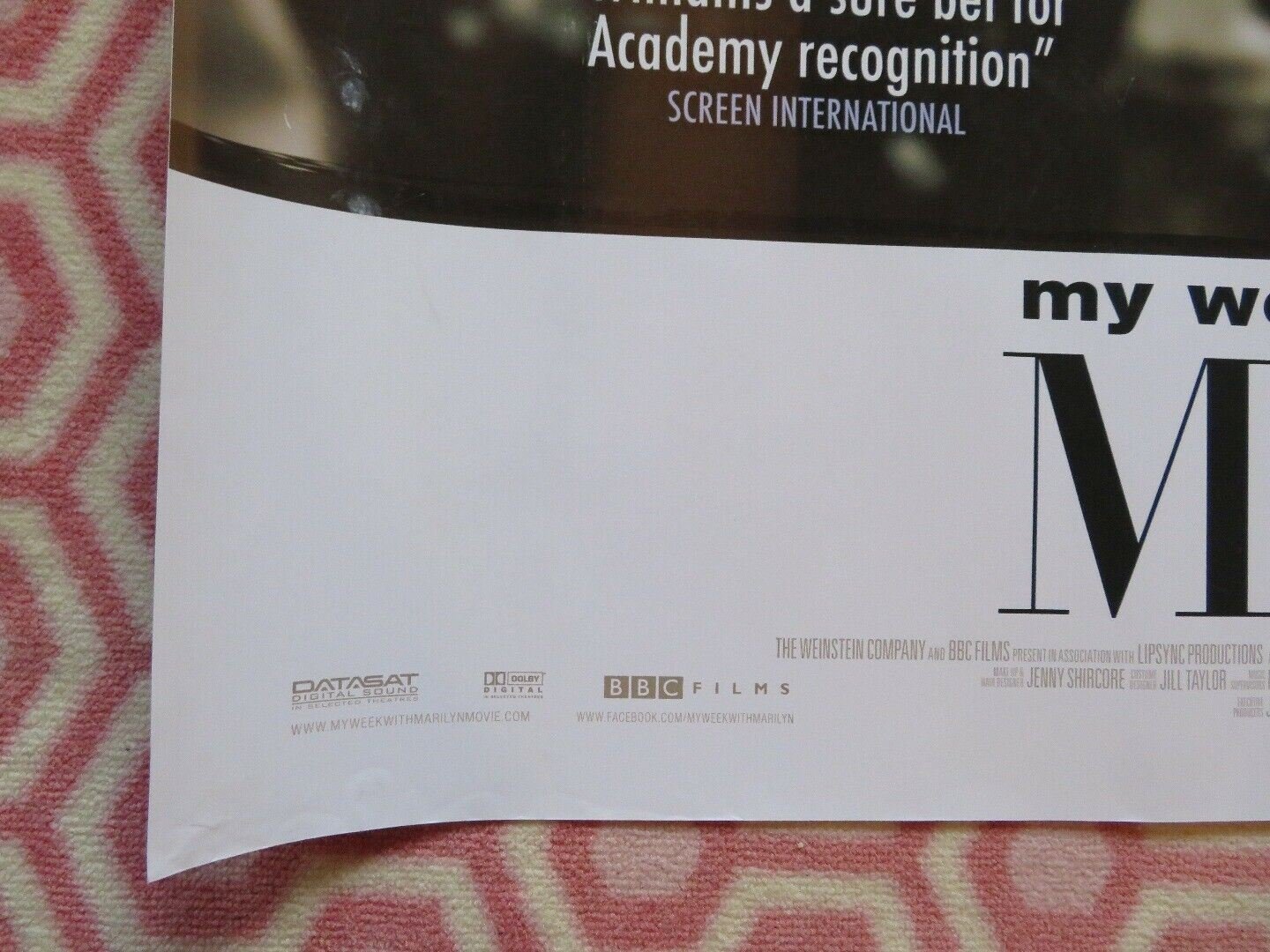 MY WEEK WITH MARILYN QUAD (30"x 40") ROLLED POSTER MICHELLE KENNETH BRANAGH 2011 Movie posters