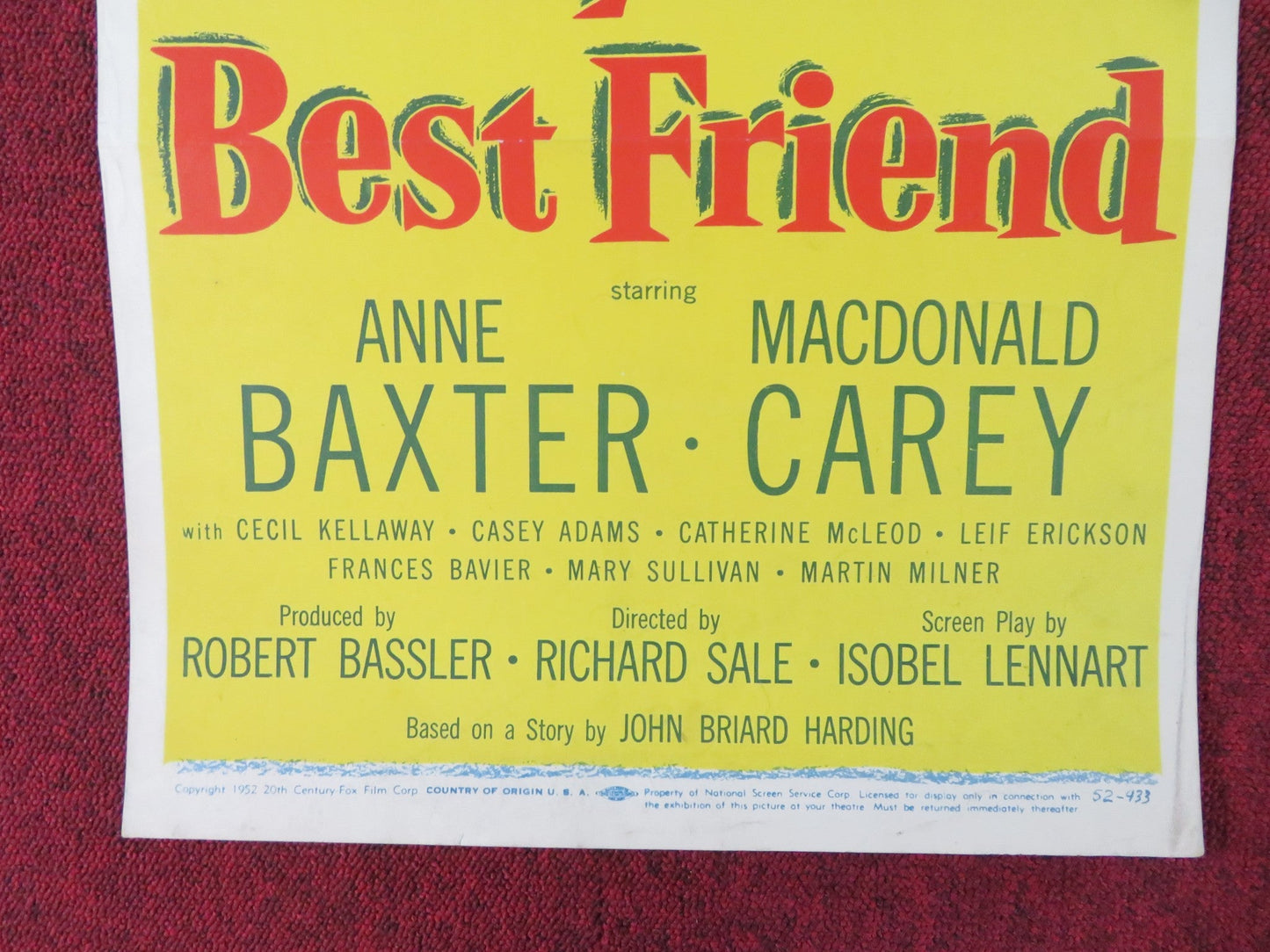 MY WIFE'S BEST FRIEND US INSERT (14"x 36") POSTER ANNE BAXTER CAREY 1952 Rendezvous Cinema Movie posters