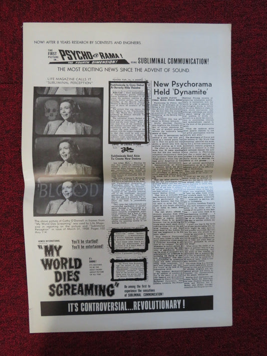 MY WORLD DIES SCREAMING UNCUT HOWCO INTERNATIONAL FOLDED PRESS BOOK G MOHR 1958 Rendezvous Cinema Movie posters