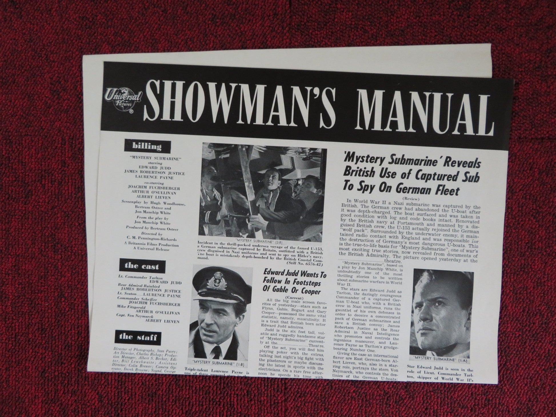 MYSTERY SUBMARINE UNCUT UNIVERSAL PICTURES FOLDED PRESS BOOK 1963 Rendezvous Cinema Movie posters