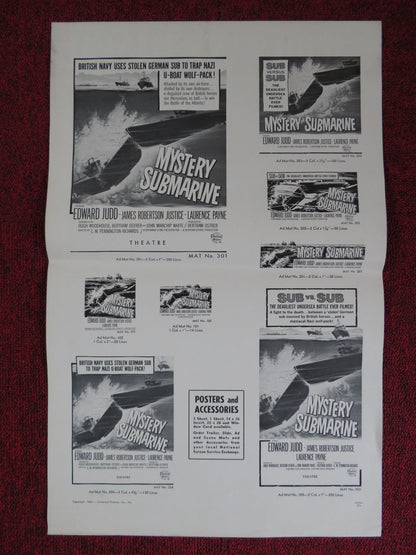 MYSTERY SUBMARINE UNCUT UNIVERSAL PICTURES FOLDED PRESS BOOK 1963 Rendezvous Cinema Movie posters