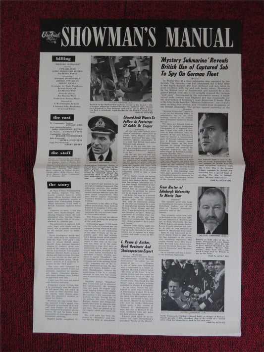 MYSTERY SUBMARINE UNCUT UNIVERSAL PICTURES FOLDED PRESS BOOK 1963 Rendezvous Cinema Movie posters