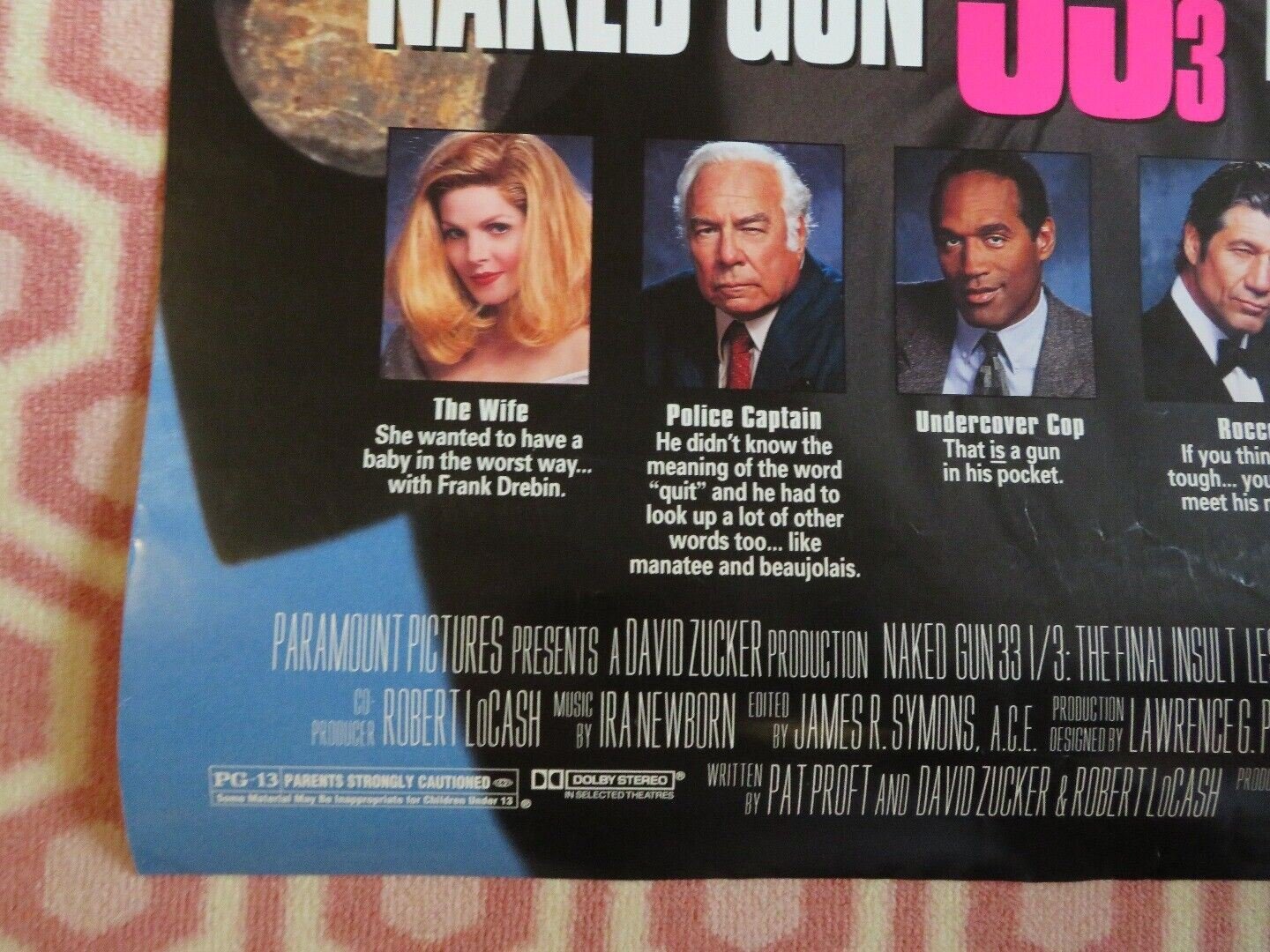 NAKED GUN 33 1/3 THE FINAL INSULT US ONE SHEET ROLLED POSTER LESLIE NIELSON 1994 Movie posters