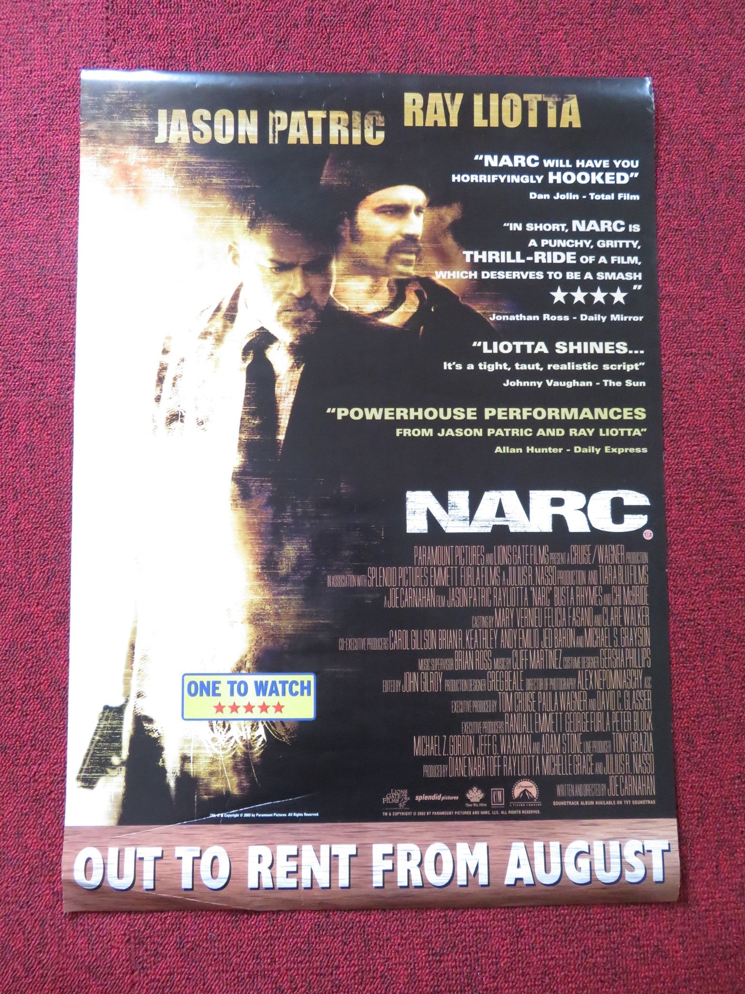 NARC VHS VIDEO POSTER JASON PATRIC RAY LIOTTA 2002 Rendezvous Cinema Movie posters
