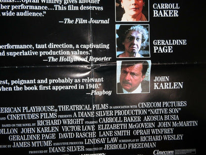 NATIVE SON US ONE SHEET POSTER MATT DILLON OPRAH WINFREY 1987 Movie posters