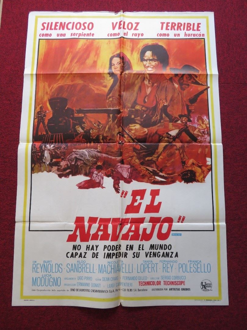 NAVAJO JOE FOLDED ARGENTINA ONE SHEET POSTER BURT REYNOLDS ALDO SANBELL 1966 - Rendezvous Cinema