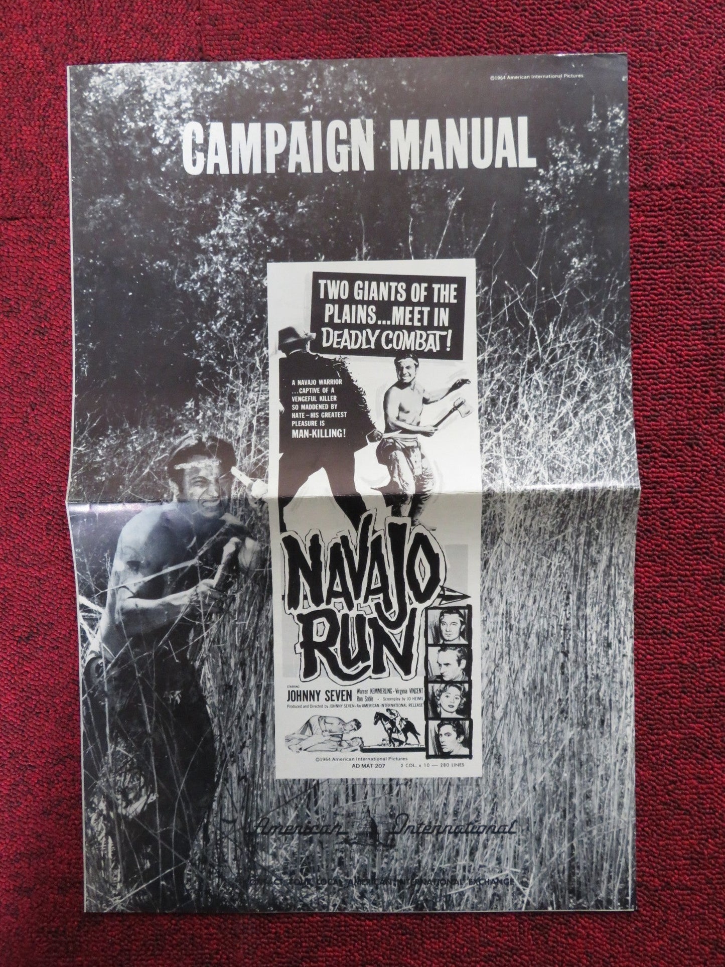 NAVAJO RUN - PRESSBOOK UNCUT AMERICAN INTERNATIONAL JOHNNY SEVEN WARREN 1964 Rendezvous Cinema Movie posters
