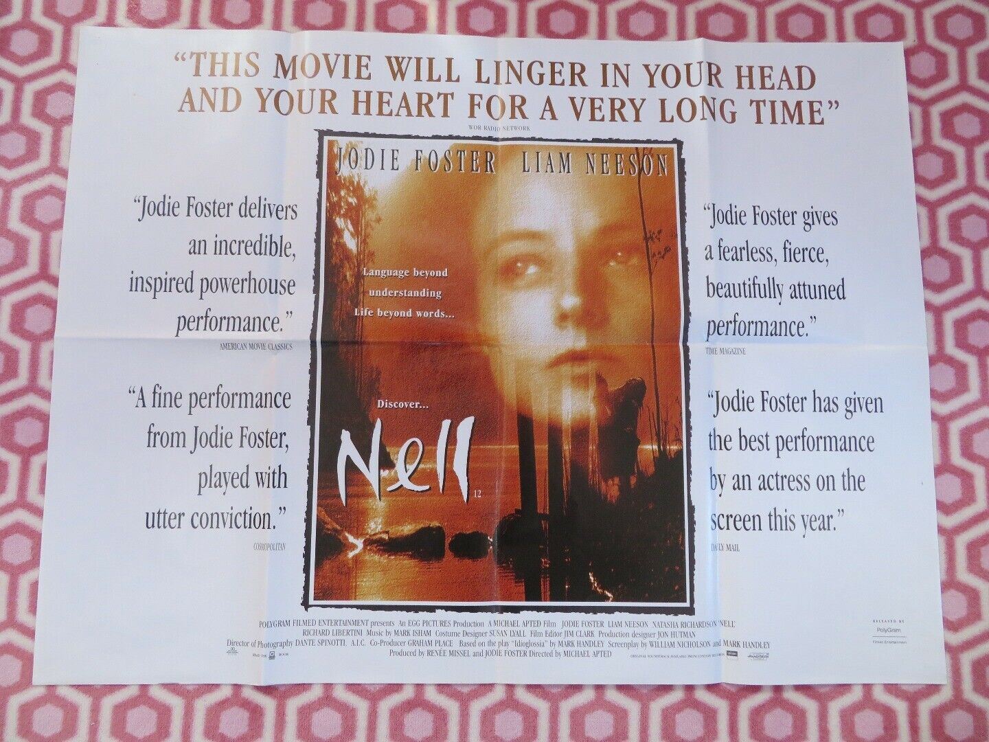 NELL UK ORIGINAL QUAD POSTER JODIE FOSTER LIAM NEESON 1994 RARE Movie posters