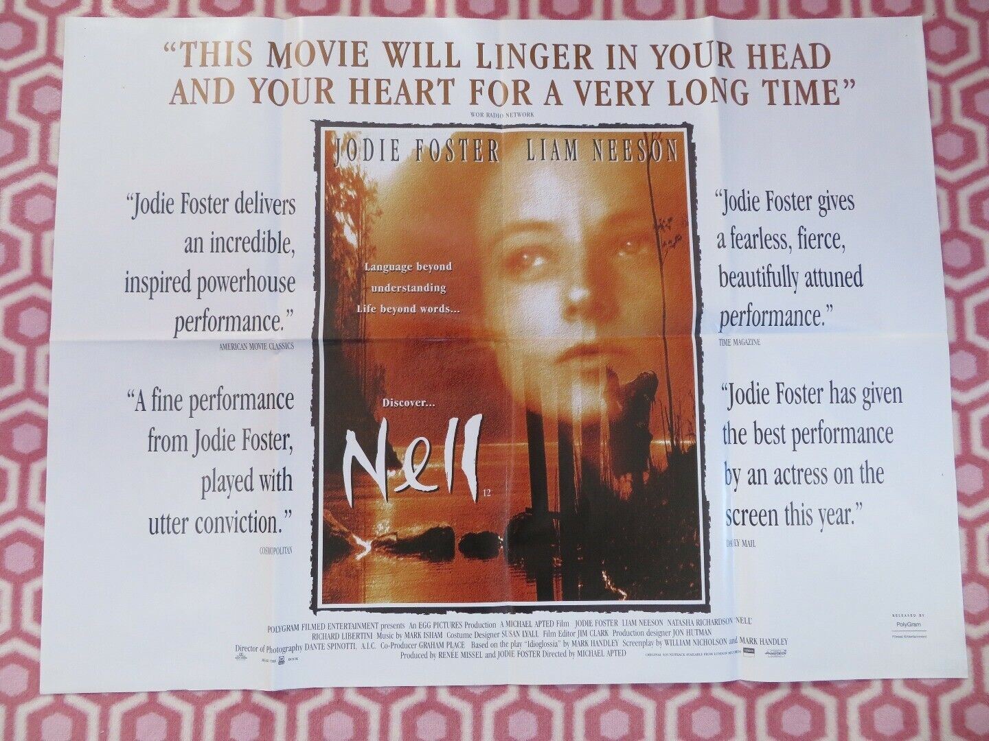 NELL UK ORIGINAL QUAD POSTER JODIE FOSTER LIAM NEESON 1994 RARE Movie posters