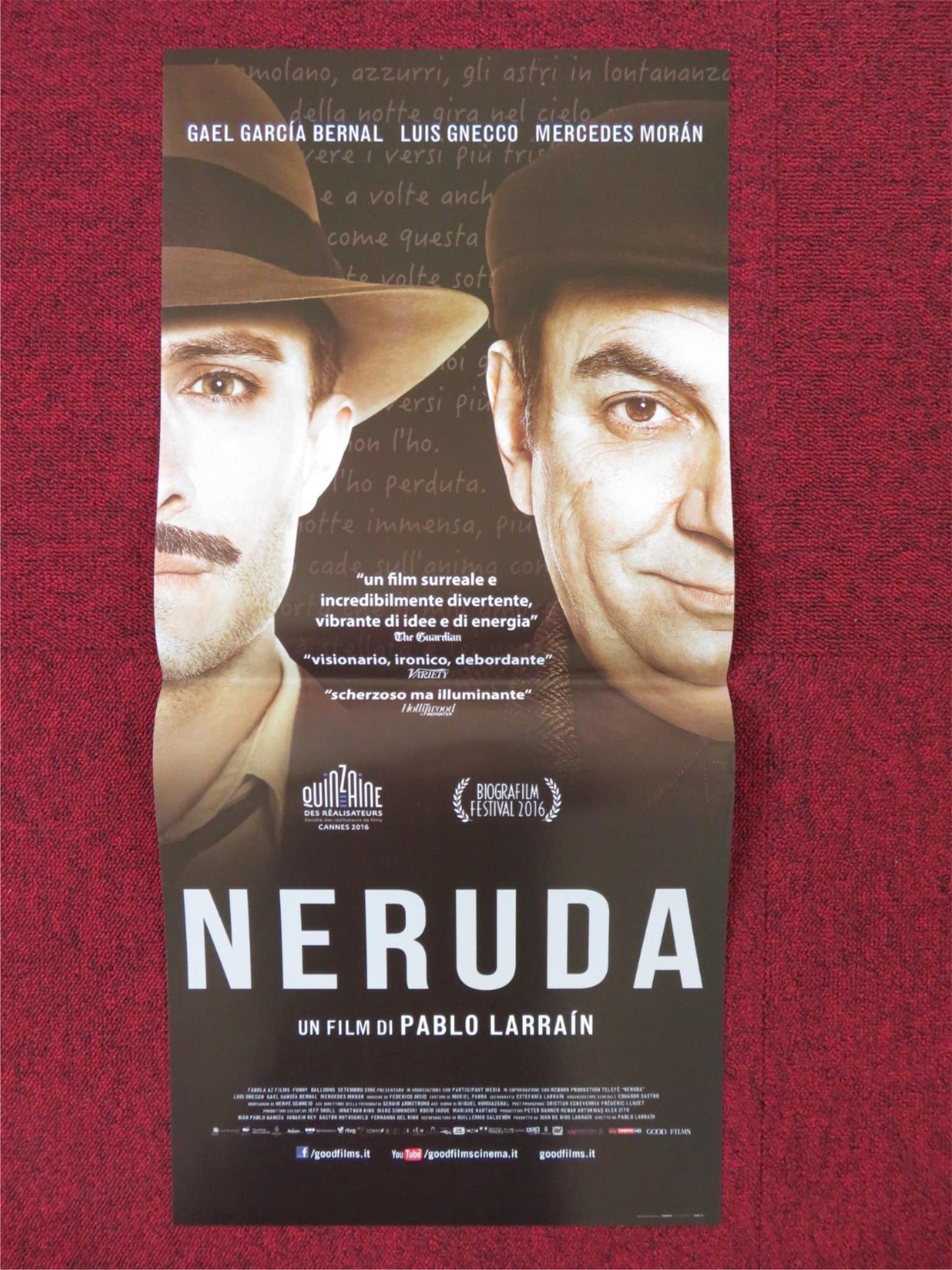 NERUDA ITALIAN LOCANDINA POSTER GAEL GARCIA BERNAL LUIS GNECCO 2016 Rendezvous Cinema Movie posters