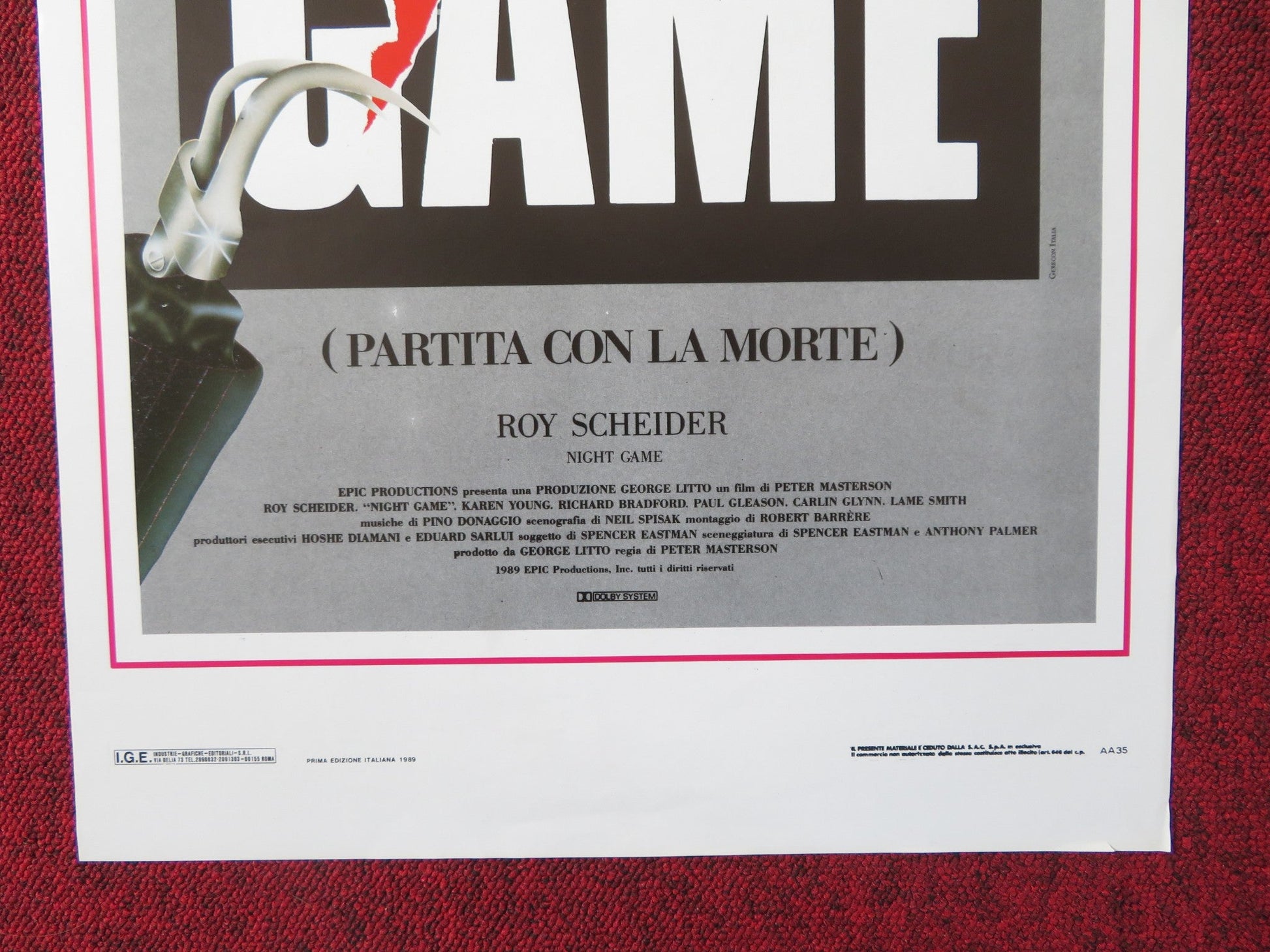 NIGHT GAME ITALIAN LOCANDINA POSTER ROY SCHEIDER KAREN YOUNG 1989 Rendezvous Cinema Movie posters