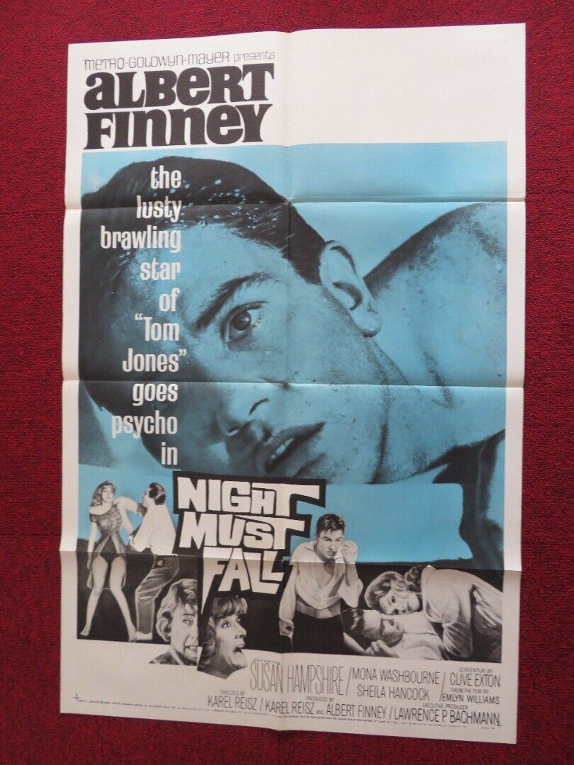 NIGHT MUST FALL FOLDED US ONE SHEET POSTER ALBERT FINNEY MONA WASHBOURNE 1964 Rendezvous Cinema Movie posters