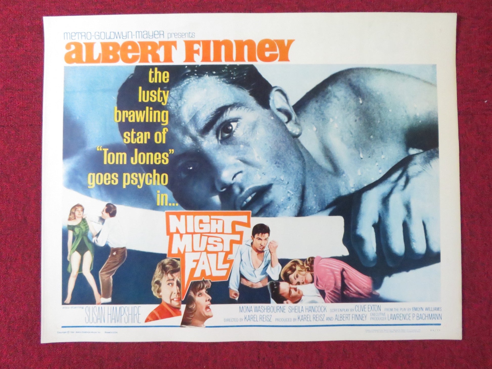 NIGHT MUST FALL HALF SHEET (22"x 28") POSTER ALBERT FINNEY MONA WASHBOURNE 1964 Rendezvous Cinema Movie posters