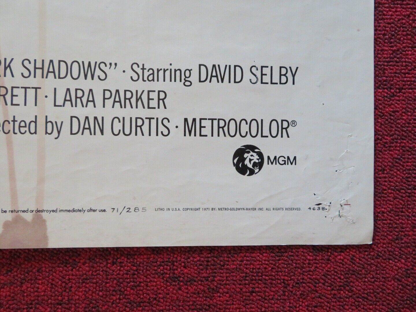NIGHT OF DARK SHADOW'S FOLDED US ONE SHEET POSTER DAVID SELBY GRAYSON HALL 1971 - Rendezvous Cinema