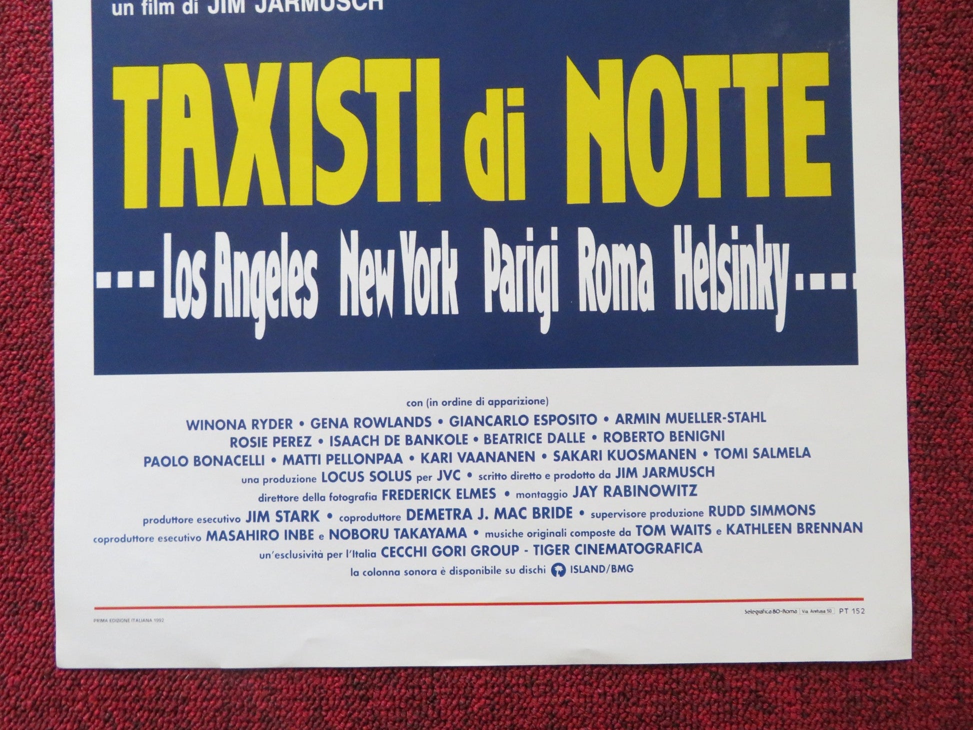 NIGHT ON EARTH ITALIAN LOCANDINA POSTER WINONA RYDER GENA ROWLANDS 1991 Rendezvous Cinema Movie posters