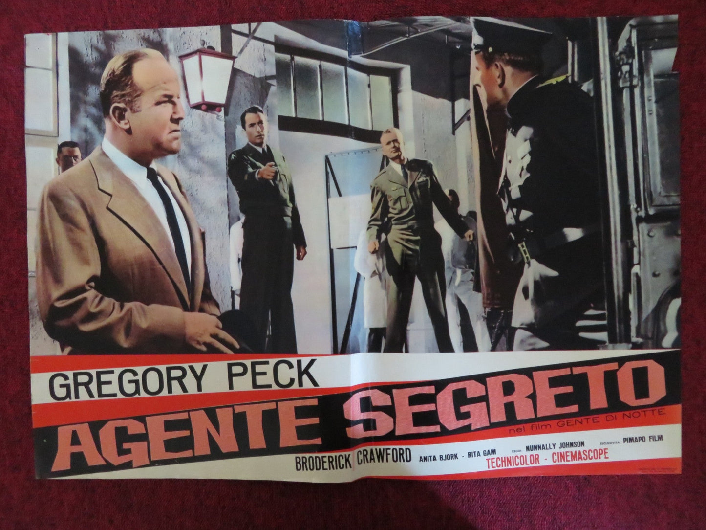 NIGHT PEOPLE - C ITALIAN FOTOBUSTA POSTER GREGORY PECK BRODERICK CRAWFORD 1954 Rendezvous Cinema Movie posters