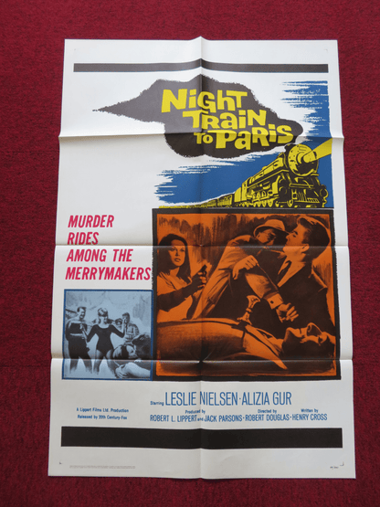 NIGHT TRAIN TO PARIS FOLDED US ONE SHEET POSTER LESLIE NIELSEN ALIZA GUR 1964 Rendezvous Cinema Movie posters