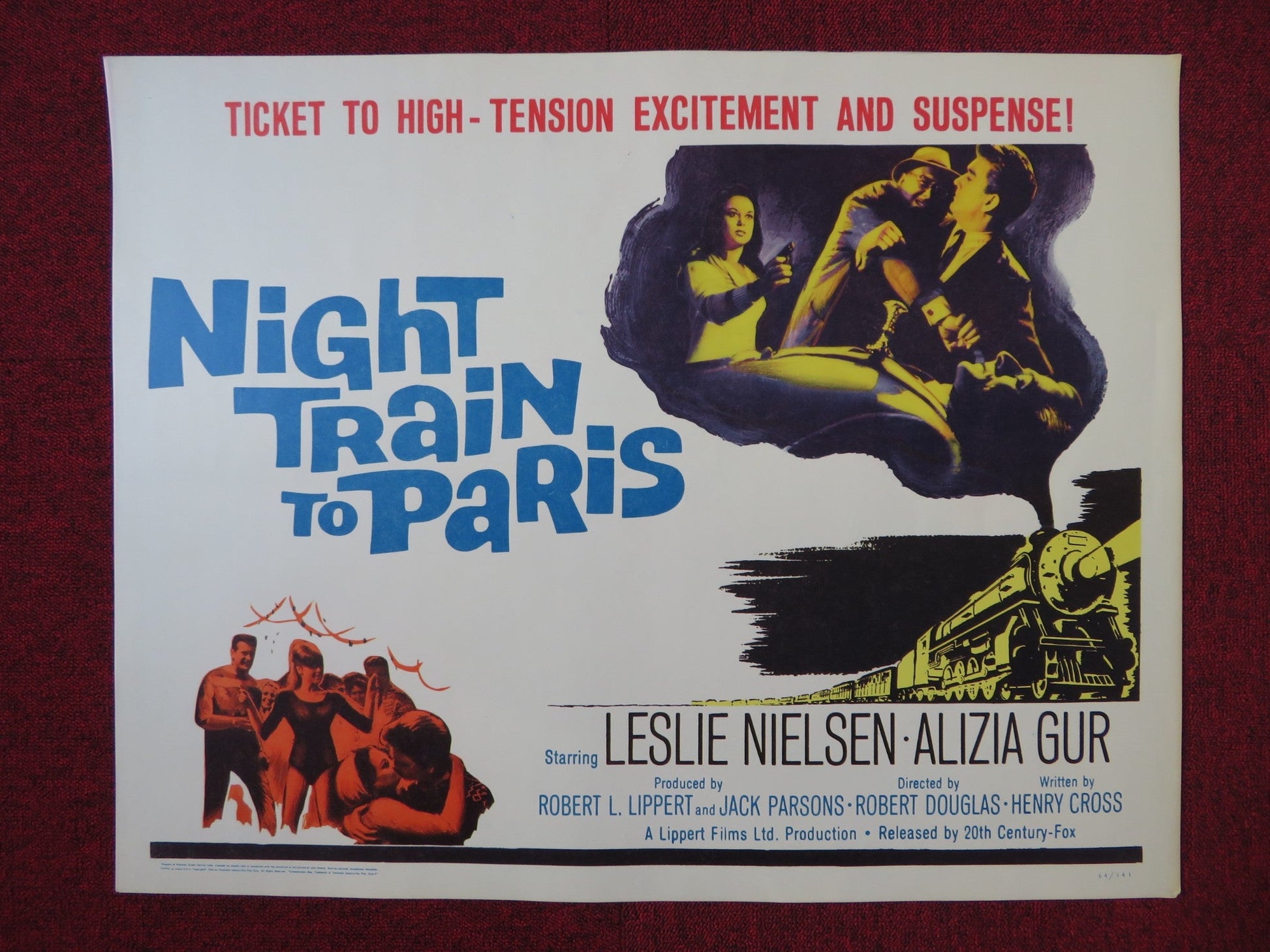 NIGHT TRAIN TO PARIS US HALF SHEET (22"x 28") POSTER LESLIE NIELSEN 1964 Rendezvous Cinema Movie posters