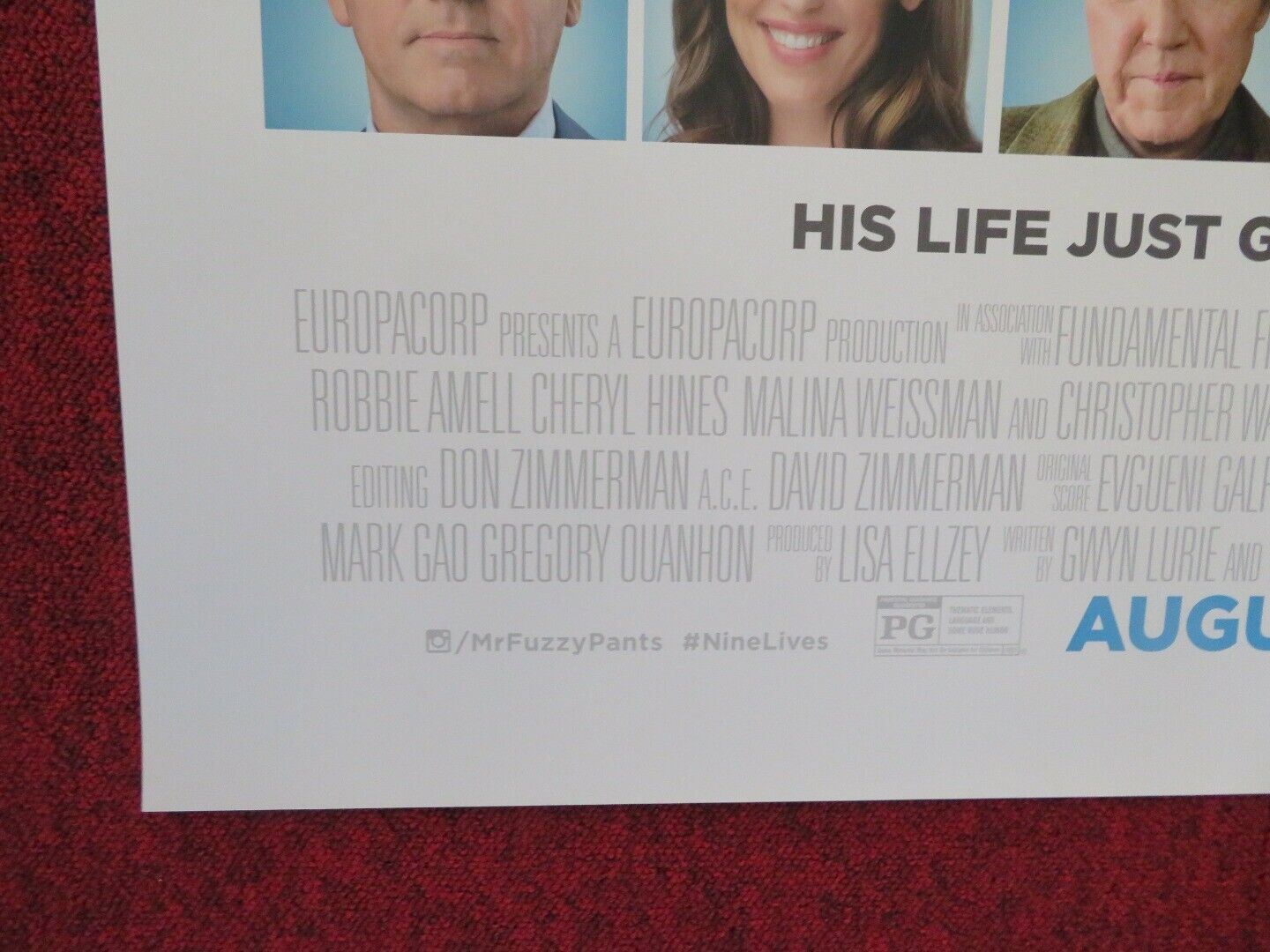 NINE LIVES US ONE SHEET ROLLED POSTER JENNIFER GARNER KEVIN SPACEY 2016 Movie posters