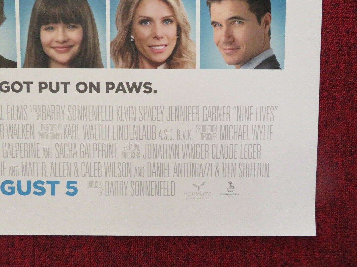 NINE LIVES US ONE SHEET ROLLED POSTER JENNIFER GARNER KEVIN SPACEY 2016 Movie posters
