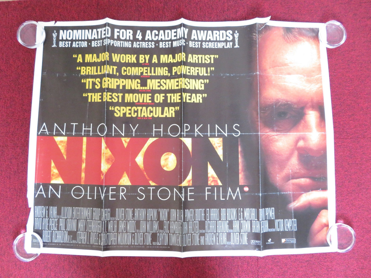 NIXON UK QUAD (30"x 40") ROLLED POSTER ANTHONY HOPKINS JOAN ALLEN 1995 Rendezvous Cinema Movie posters