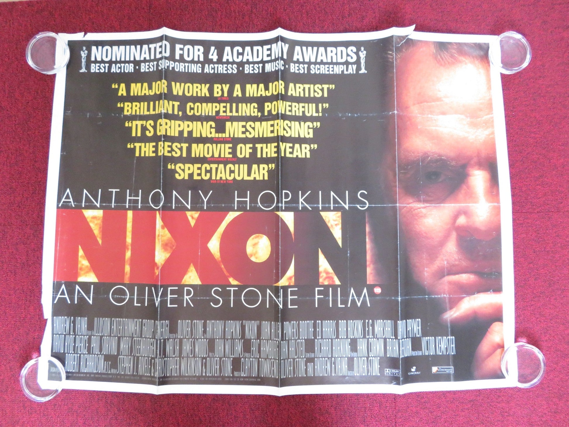 NIXON UK QUAD (30"x 40") ROLLED POSTER ANTHONY HOPKINS JOAN ALLEN 1995 Rendezvous Cinema Movie posters