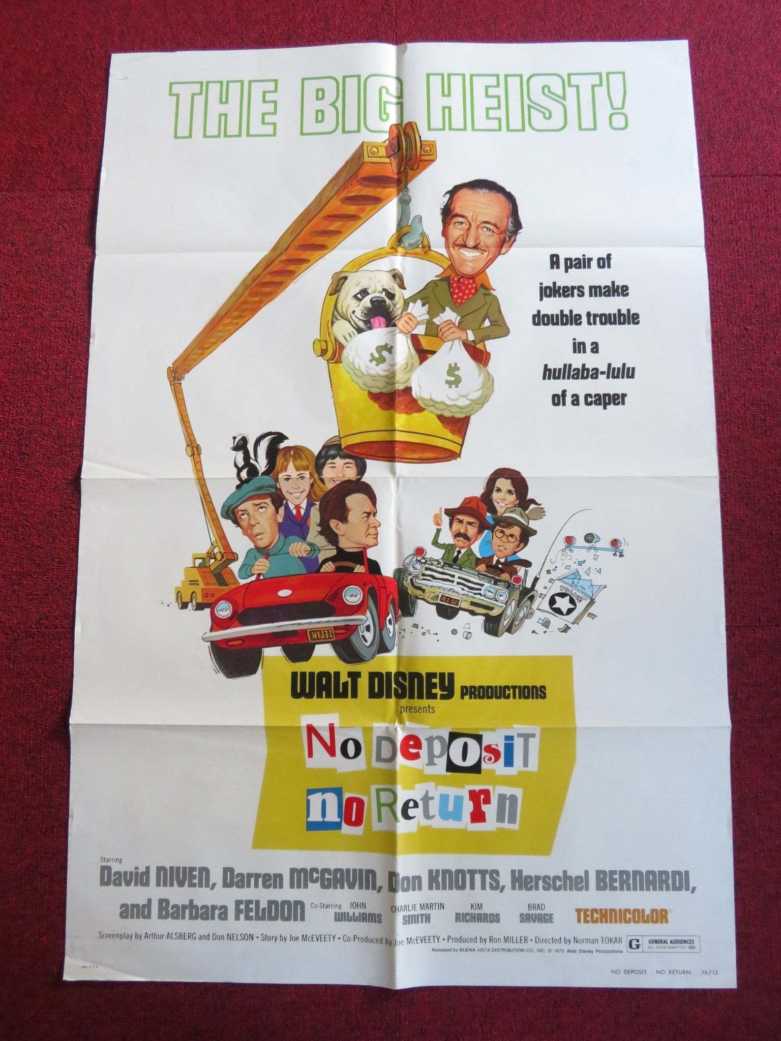NO DEPOSIT, NO RETURN FOLDED US ONE SHEET POSTER DISNEY DAVID NIVEN 1975 Rendezvous Cinema Movie posters