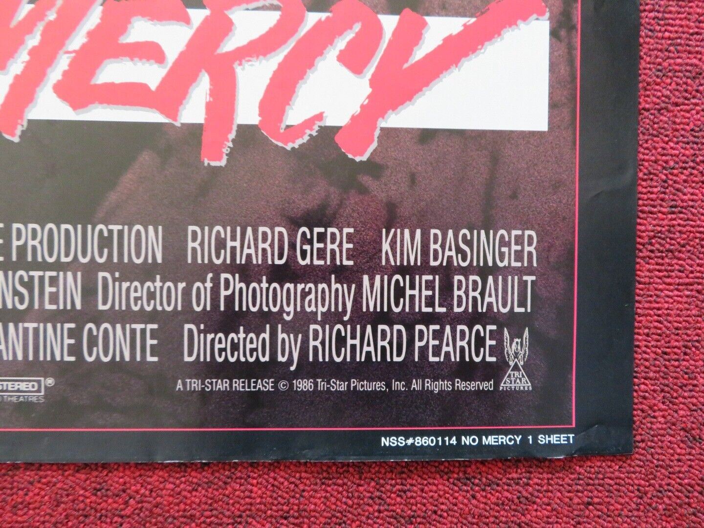NO MERCY FOLDED US ONE SHEET POSTER RICHARD GERE KIM BASINGER 1986 Movie posters