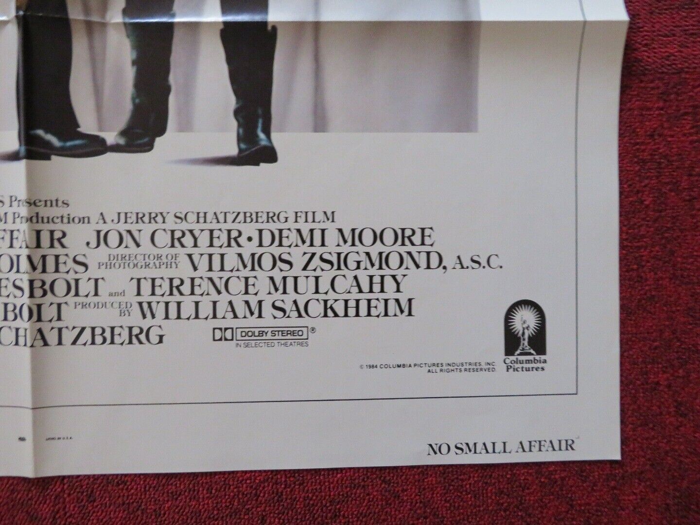 NO SMALL AFFAIR FOLDED US ONE SHEET POSTER JON CRYER DEMI MOORE 1984 Movie posters