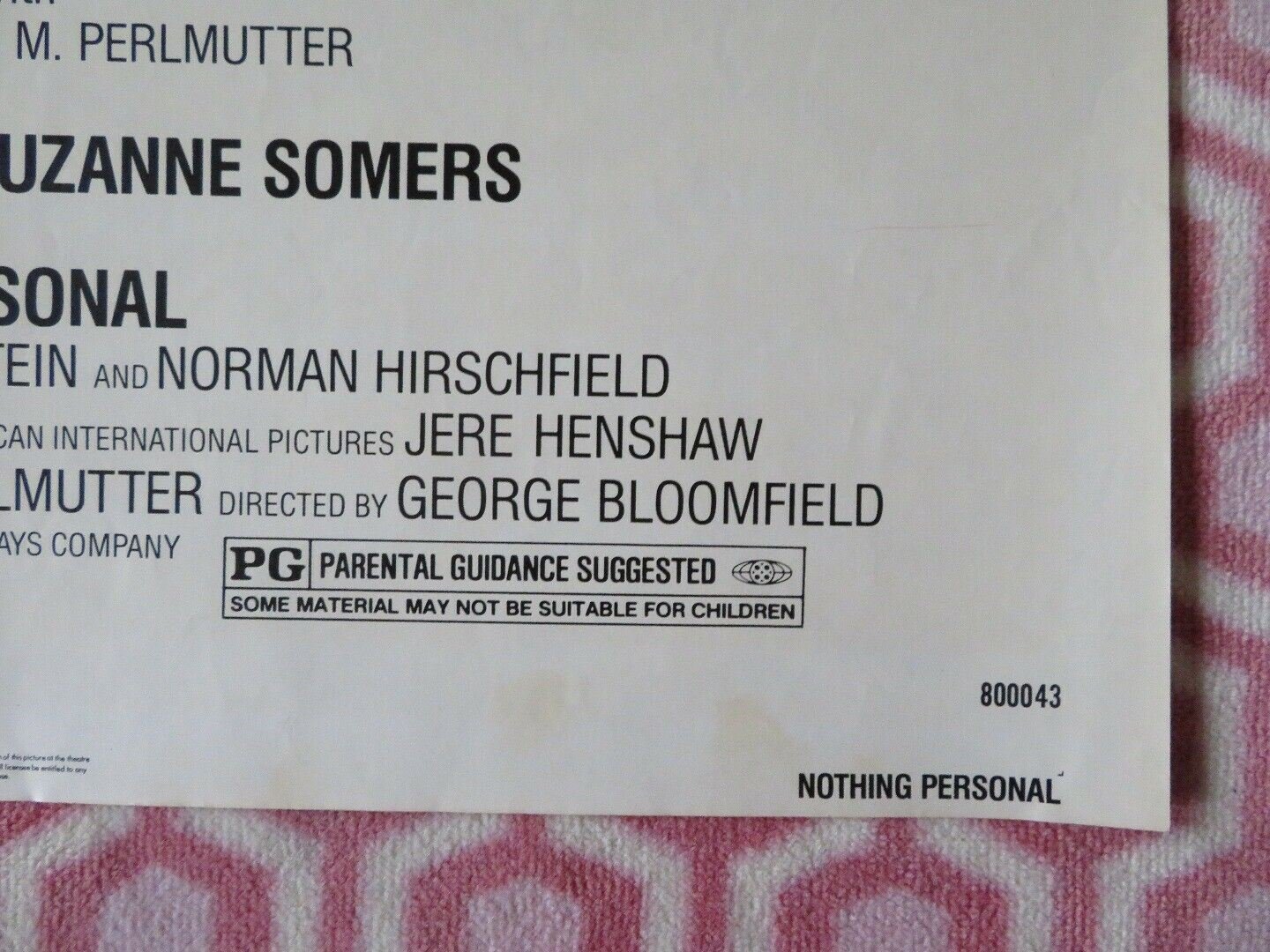 NOTHING PERSONAL US ONE SHEET POSTER DONALD SUTHERLAND SUZANNE SOMERS Movie posters