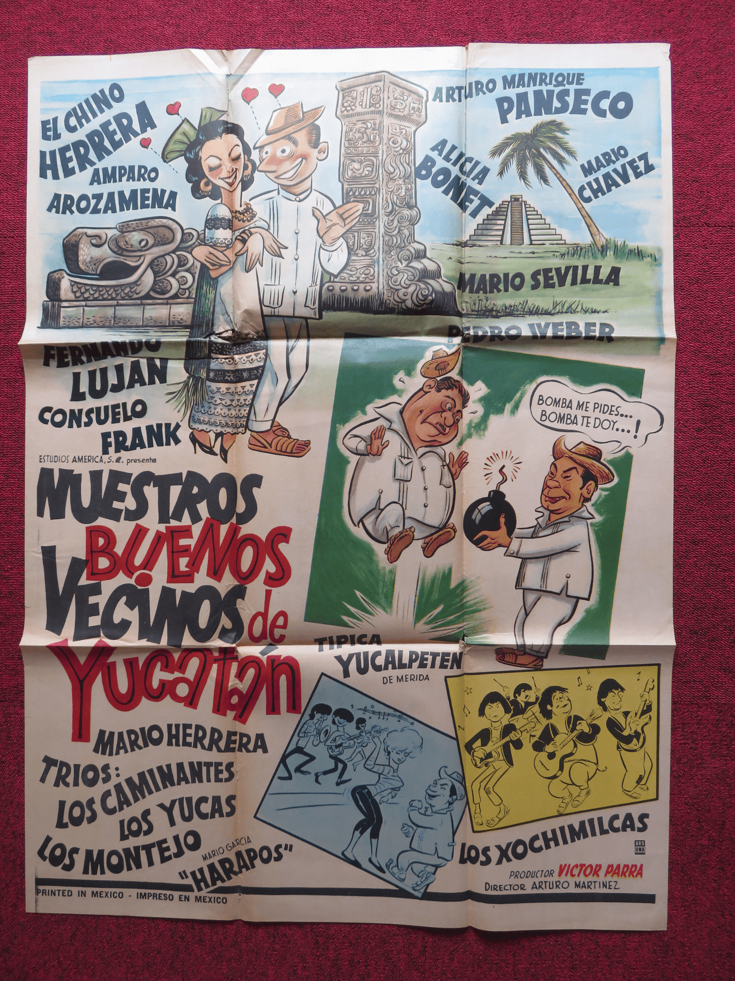 NUESTROS BUENOS VECINOS DE YUCATAN FOLDED MEXICAN POSTER DANIEL CHINO 1967 Rendezvous Cinema Movie posters