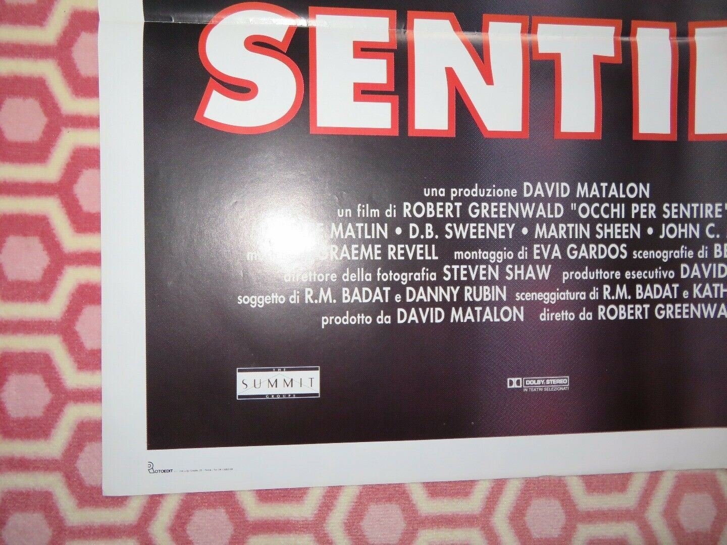 OCCHI PER SENIRE / Hear No Evil ITALIAN 2 FOGLIO POSTER MARLEE MATLIN 1993 Movie posters