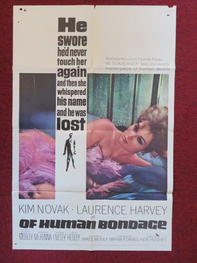 OF HUMAN BONDAGE FOLDED US ONE SHEET POSTER KIM NOVAK LAURENCE HARVEY 1964 Movie posters