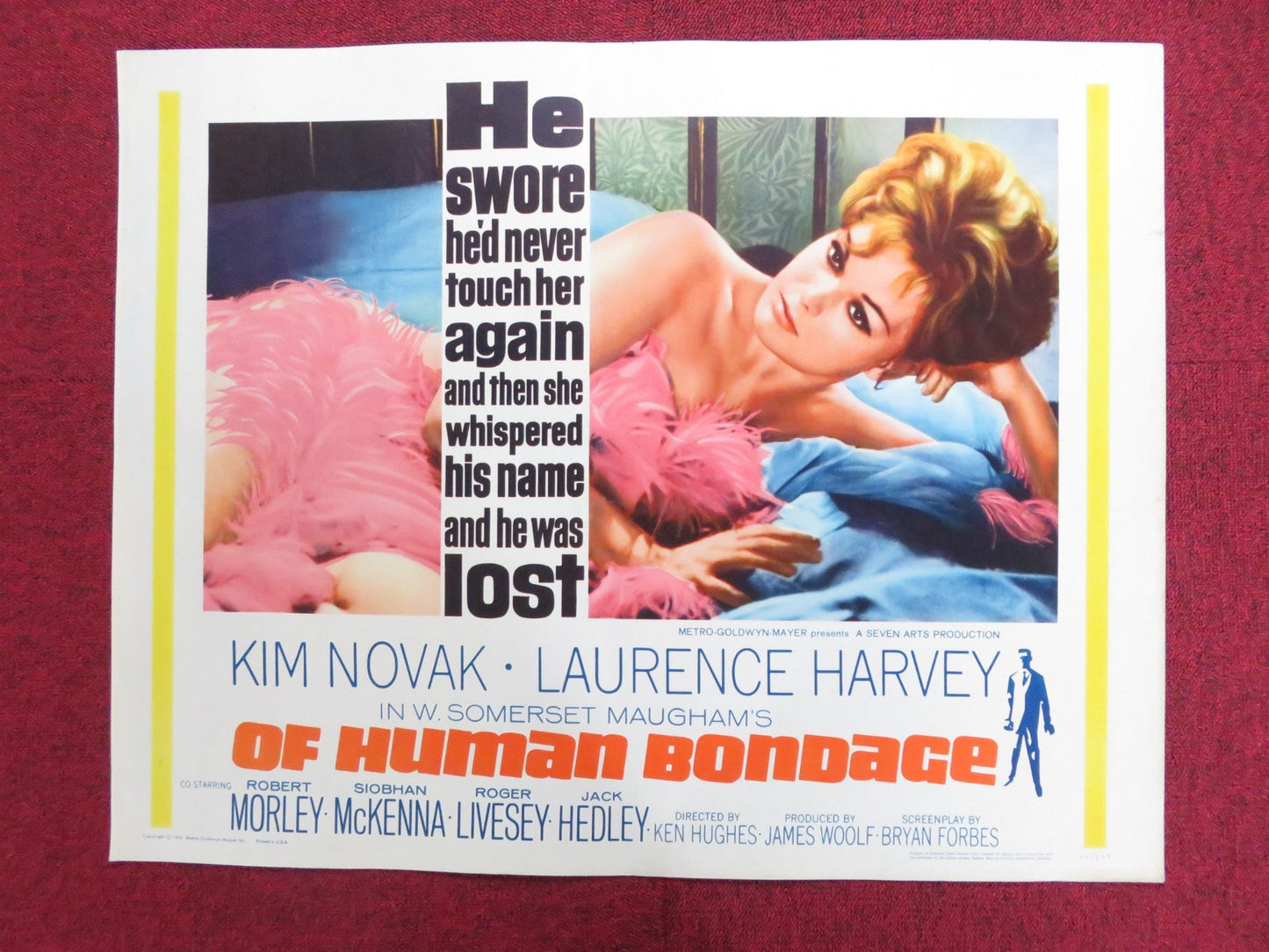 OF HUMAN BONDAGE US HALF SHEET (22"x 28") POSTER KIM NOVAK LAURENCE HARVEY 1964 Rendezvous Cinema Movie posters