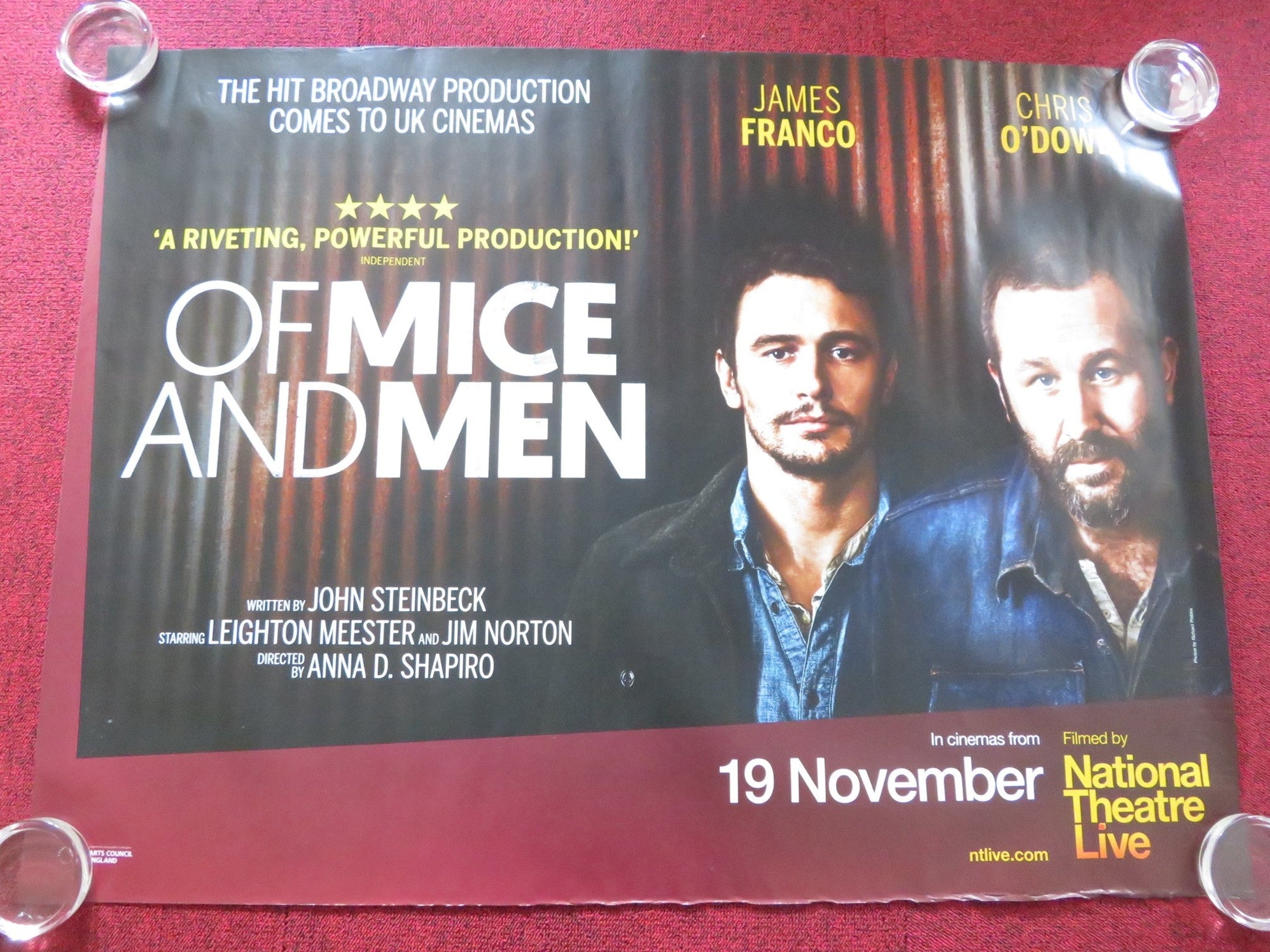 OF MICE AND MEN UK QUAD (30"x 40") ROLLED POSTER JAMES FRANCO CHRIS O'DOWD 2014 Rendezvous Cinema Movie posters