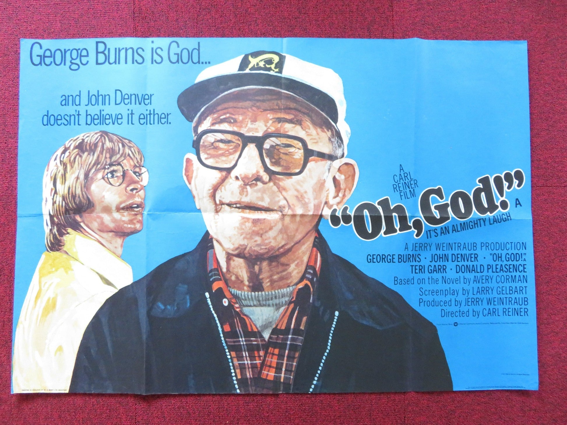 OH, GOD! UK QUAD POSTER FOLDED GEORGE BURNS JOHN DENVER 1977 Rendezvous Cinema Movie posters