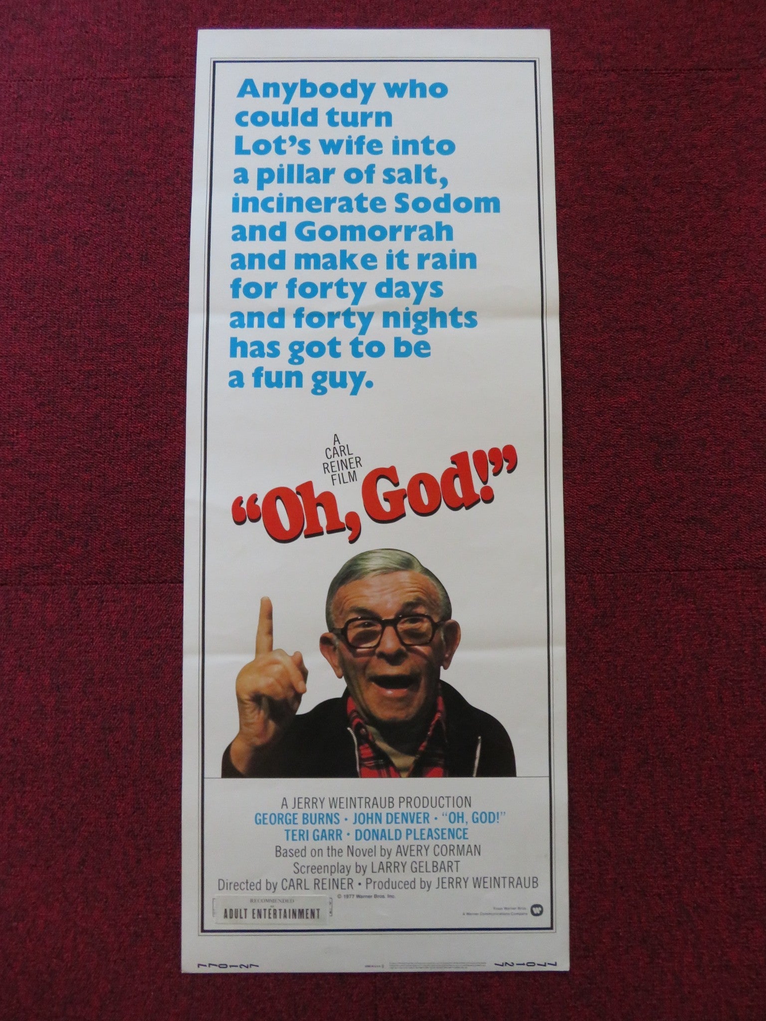 OH, GOD! US INSERT (14"x 36") POSTER GEORGE BURNS JOHN DENVER 1977 Rendezvous Cinema Movie posters