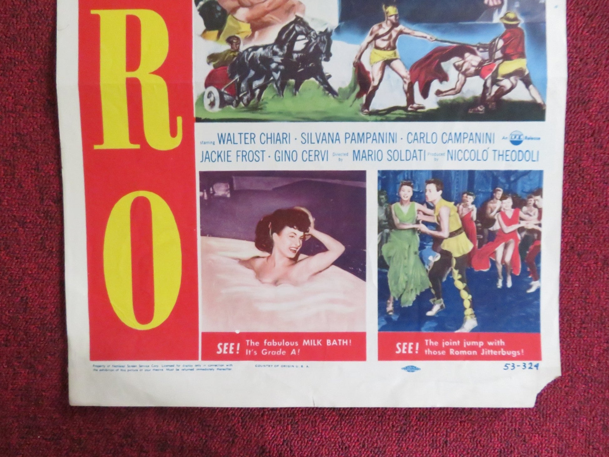 O.K. NERO US INSERT (14"x 36") POSTER WALTER CHIARI SILVANA PAMPANINI 1953 Rendezvous Cinema Movie posters
