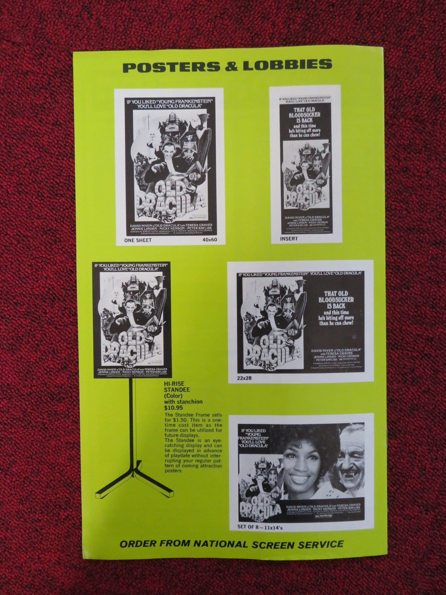 OLD DRACULA UNCUT AMERICAN INTERNATIONAL PRESS BOOK DAVID NIVEN GRAVES 1974 Rendezvous Cinema Movie posters