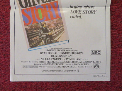 OLIVER'S STORY FOLDED AUSTRALIAN DAYBILL POSTER RYAN O'NEAL CANDICE BERGEN 1978 Movie posters
