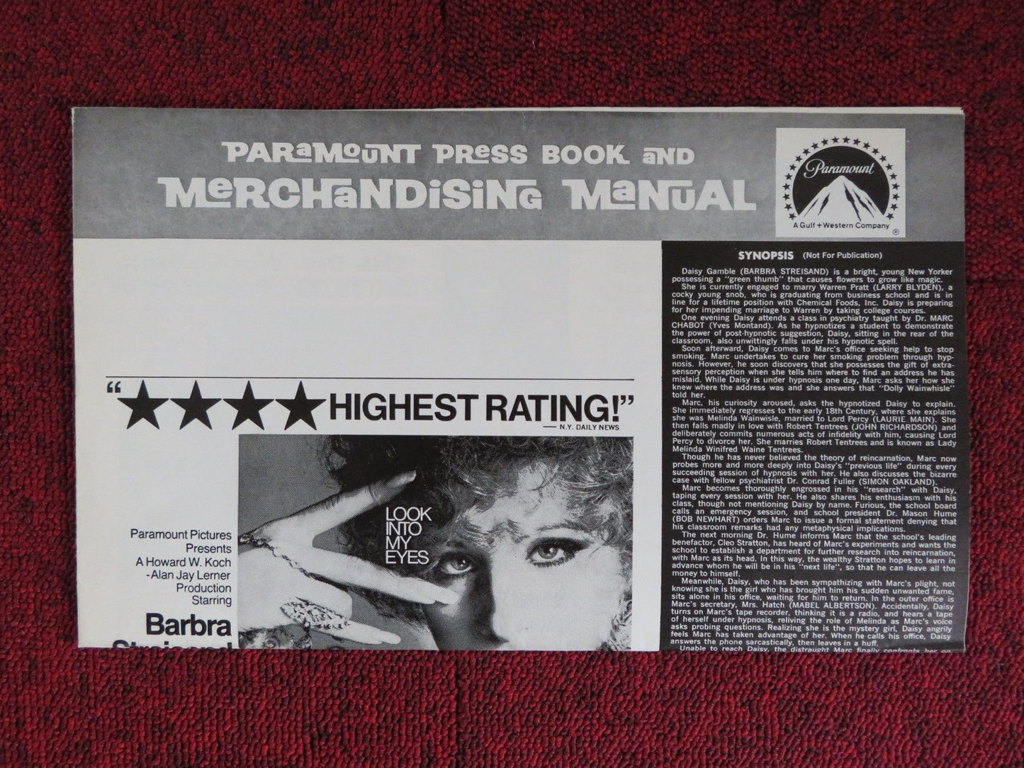 ON A CLEAR DAY YOU CAN SEE FOREVER UNCUT PARAMOUNT FOLDED PRESS BOOK STREISAND Rendezvous Cinema Movie posters