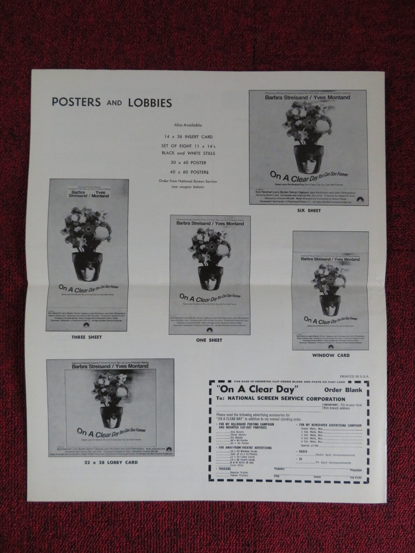 ON A CLEAR DAY YOU CAN SEE FOREVER UNCUT PARAMOUNT FOLDED PRESS BOOK STREISAND Rendezvous Cinema Movie posters