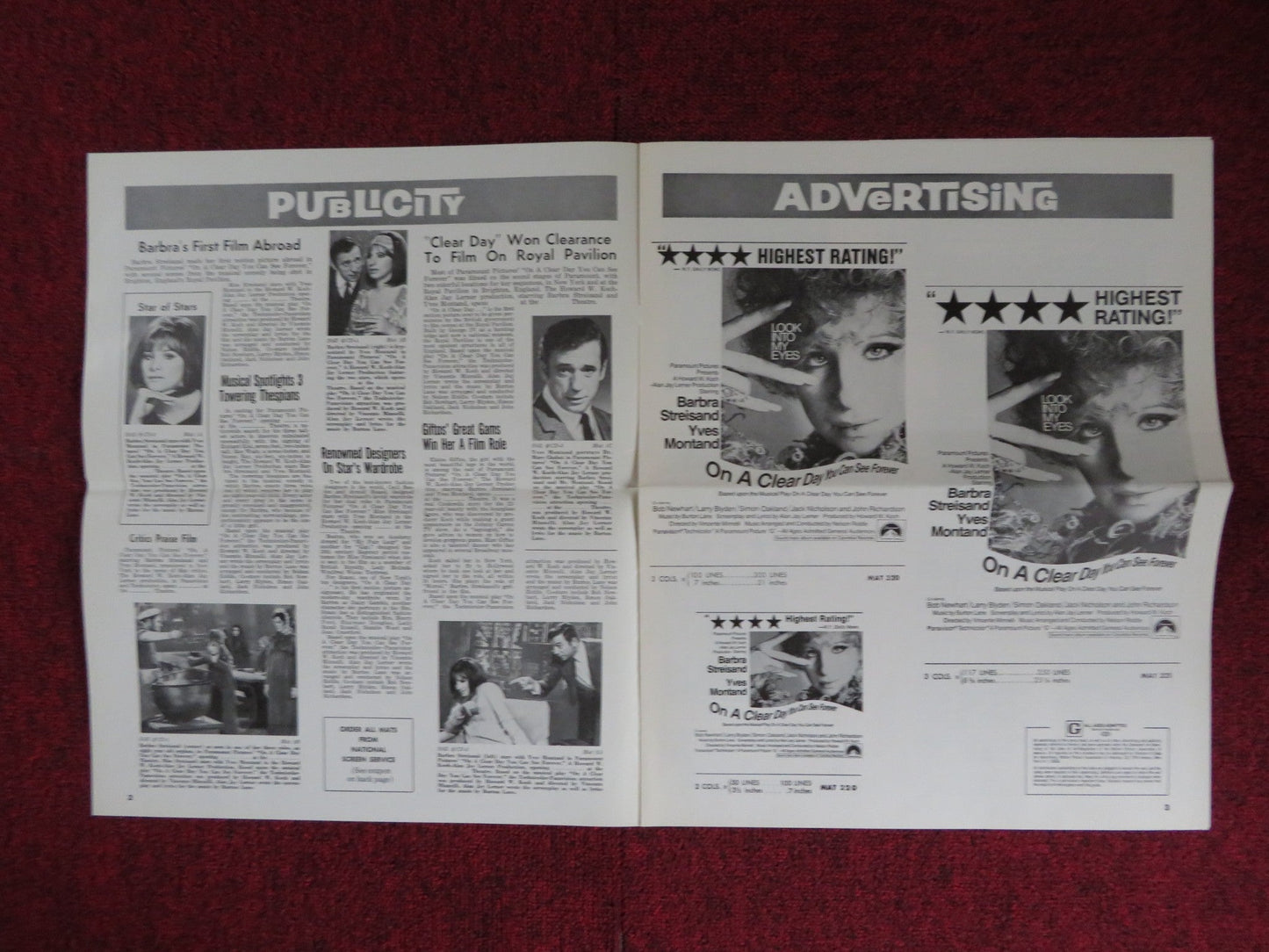 ON A CLEAR DAY YOU CAN SEE FOREVER UNCUT PARAMOUNT FOLDED PRESS BOOK STREISAND Rendezvous Cinema Movie posters