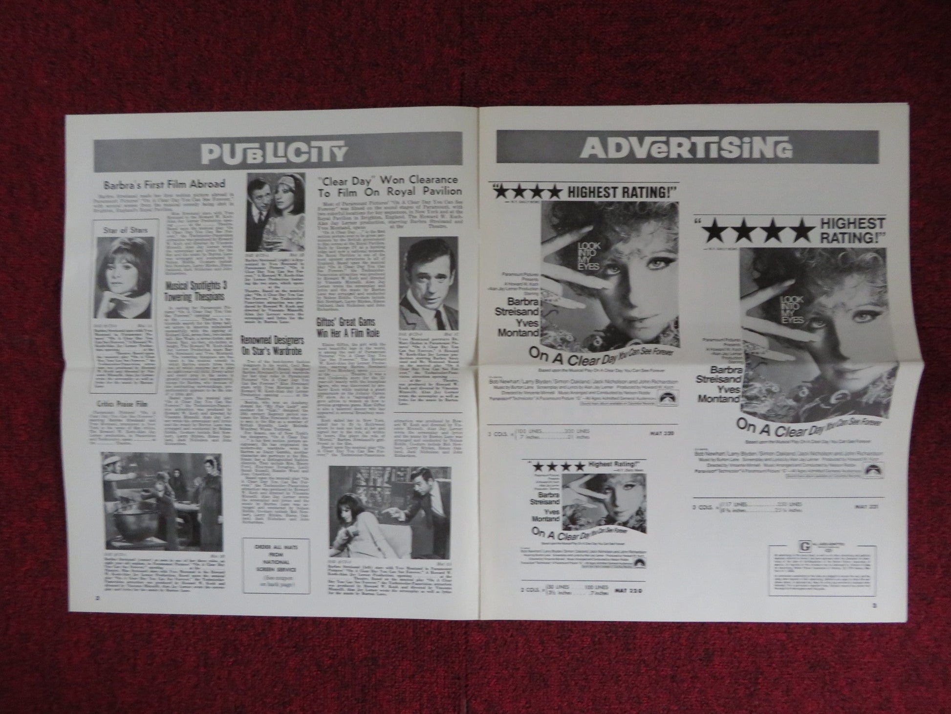 ON A CLEAR DAY YOU CAN SEE FOREVER UNCUT PARAMOUNT FOLDED PRESS BOOK STREISAND Rendezvous Cinema Movie posters