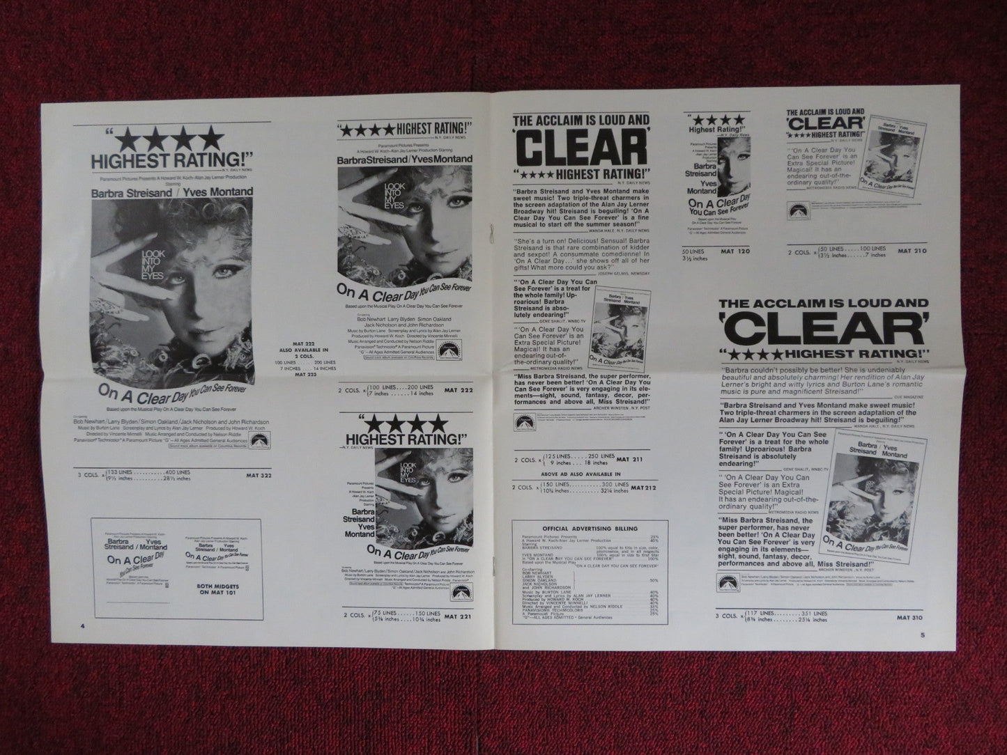 ON A CLEAR DAY YOU CAN SEE FOREVER UNCUT PARAMOUNT FOLDED PRESS BOOK STREISAND Rendezvous Cinema Movie posters