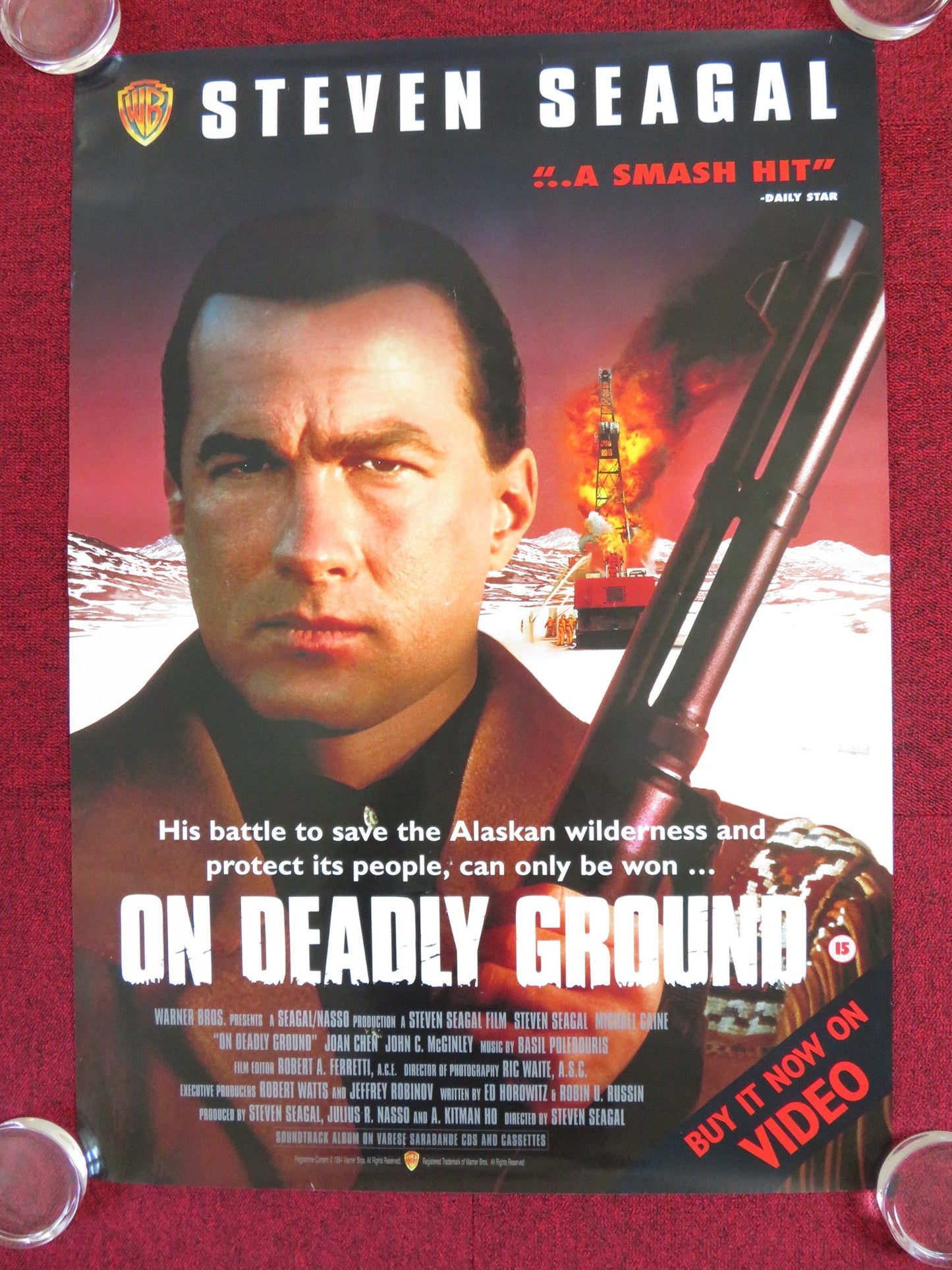 ON DEADLY GROUND VHS VIDEO POSTER ROLLED STEVEN SEAGAL MICHAEL CAINE 1994 Rendezvous Cinema Movie posters