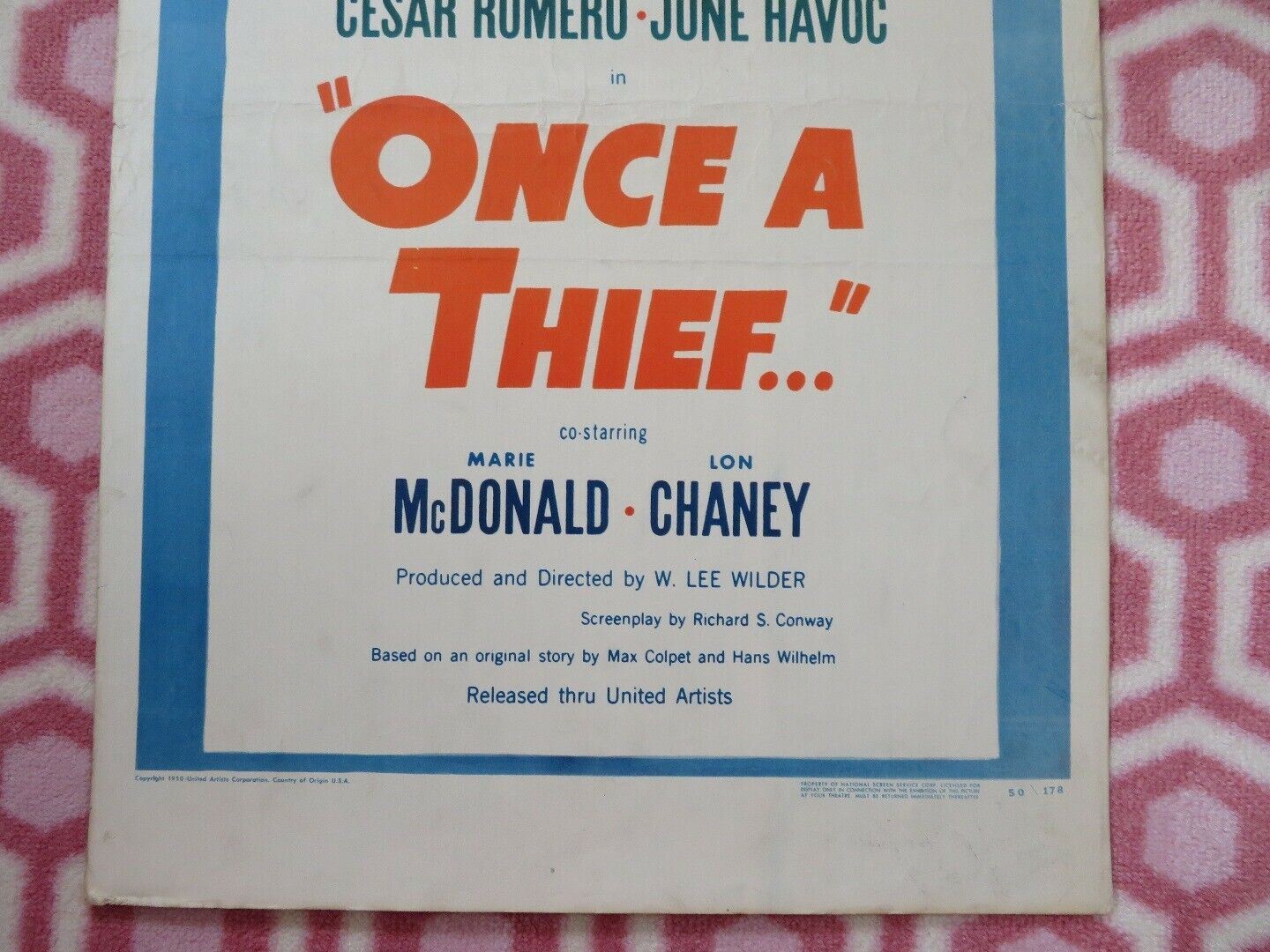 ONCE A THIEF US INSERT (14"x 36") POSTER CESAR ROMERO JUNE HAVOC 1950 Movie posters