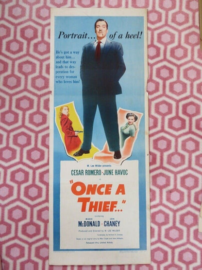 ONCE A THIEF US INSERT (14"x 36") POSTER CESAR ROMERO JUNE HAVOC 1950 Movie posters