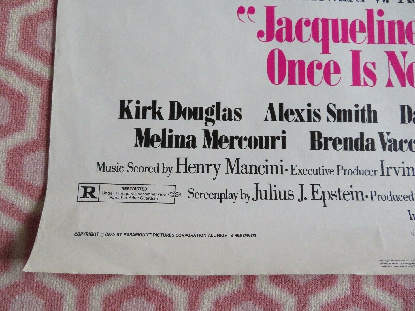 ONCE IS NOT ENOUGH US ONE SHEET ROLLED POSTER KIRK DOUGLAS ALEXIS SMITH 1975 Rendezvous Cinema Movie posters